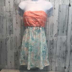 Lagaci Strapless Tropical Print Dress Medium